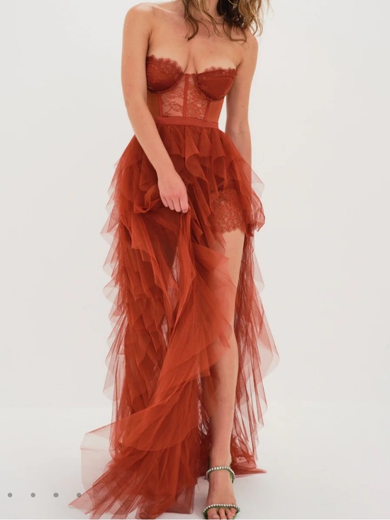 For Love And Lemons Dresses & Skirts - For love & lemons NWT bustier strapless lace tulle ruffle gown rust sz L